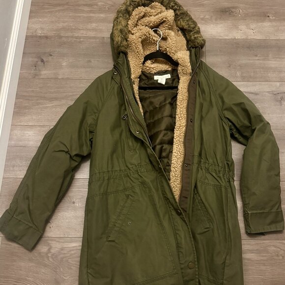 🧥 L.O.G.G. by H&M Olive Green Sherpa-Lined Parka Coat | Size 14 | Excellent Con - Picture 1 of 6